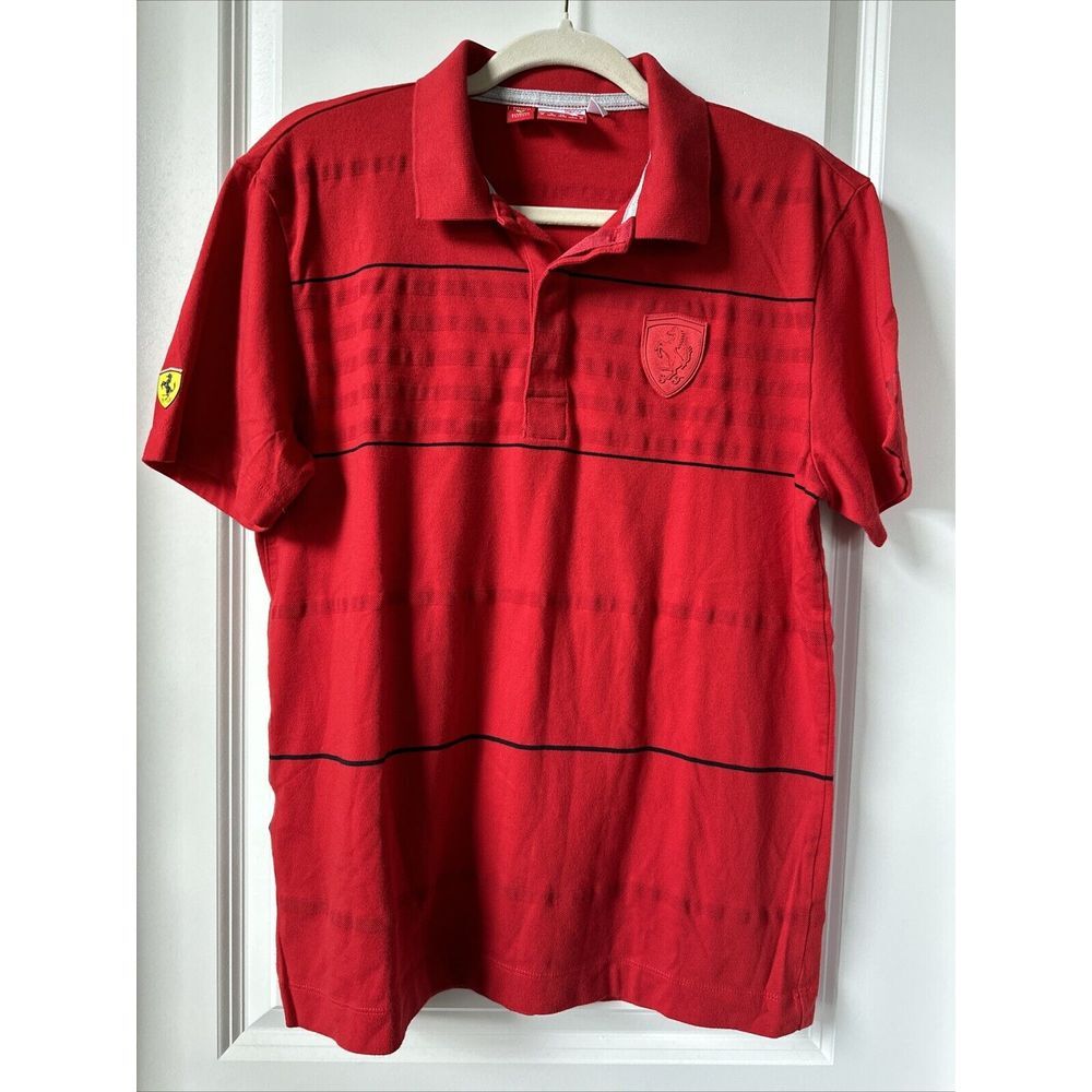 Puma Polo Shirt Mens M Red Scuderia Ferrari Italy Logo Race 2013 Rugby Golf